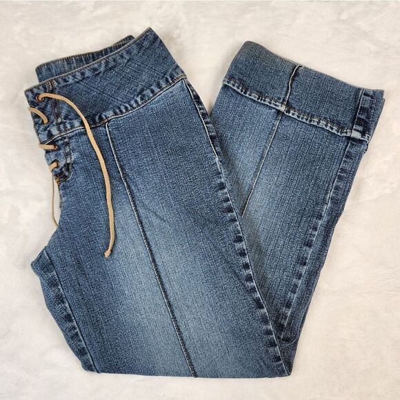 VTG Y2K Jordache Low-Rise Stretch Cropped Tie Front Jeans Sz 3/4 - Picture 1 of 10